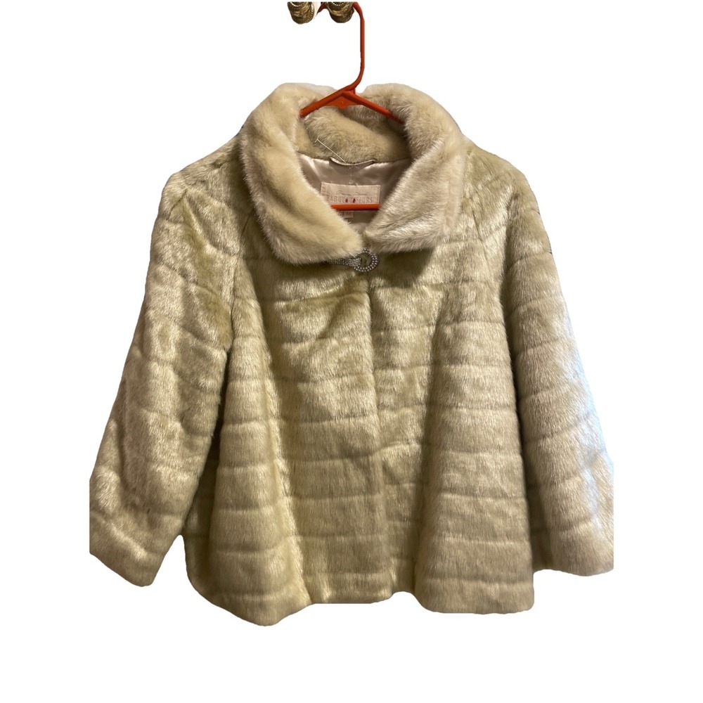 Donna Salyers Fabulous Furs Vintage Ivory Faux Fur Jacket M Shaggy Glam Luxe